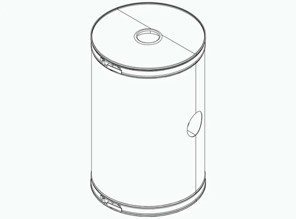 Zylindrischer Wärmedämmungsbehälter mit Deckel und seitlicher Öffnung, hergestellt von IMI Hydronic Engineering.